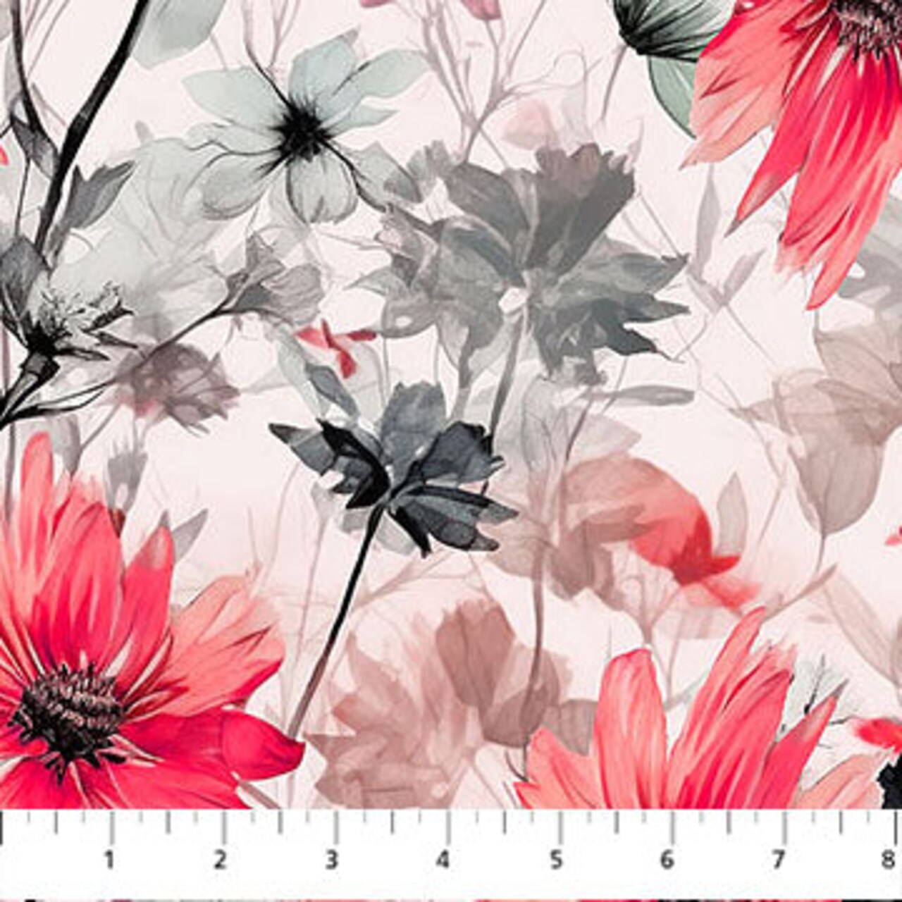 Fabric Stof Gray Floral AVALANA ECOVERO Jersey Viscose by the Quarter Yard 25-274